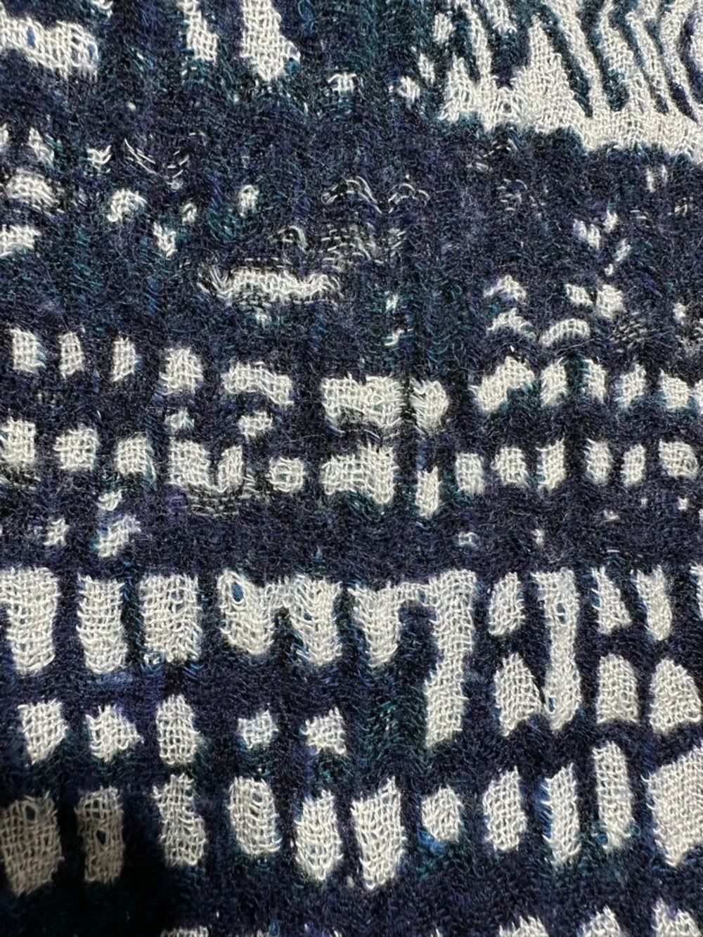 WILFRED Wool Scarf Tribal Indigo Boho Coastal Minimalist Fringe - Picture 3 of 7